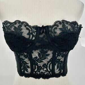 Fleur de Lace Smoothie Vintage Lace Bustier Bra Women's 34A Black